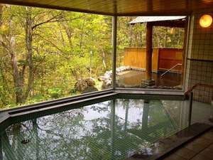 糠平舘観光ホテル：若々しい新緑の季節の木立のお風呂・かけ流しの温泉とひがし大雪の自然林をお楽しみください