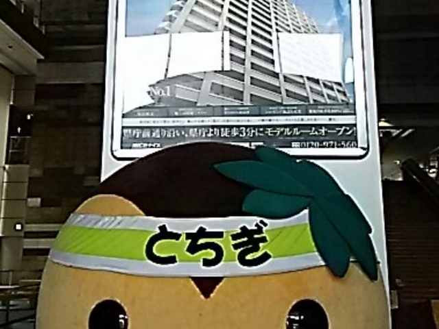 とちまる君が、お出迎え。_栃木県庁 食堂