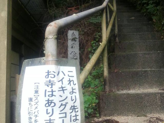 本殿の社務所脇からあるハイキングコース入り口。スズメバチ・・・いました。_狸谷山不動院