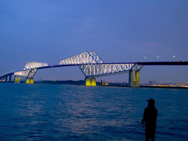 夜のブリッジと釣り人_東京ゲートブリッジ