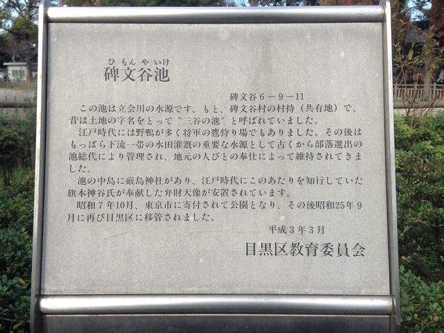 碑文谷池の説明板_碑文谷公園