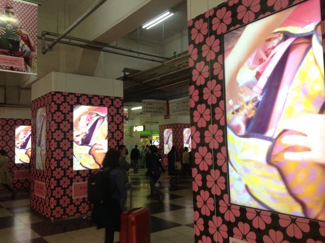 桜色になった駅構内_JR渋谷駅
