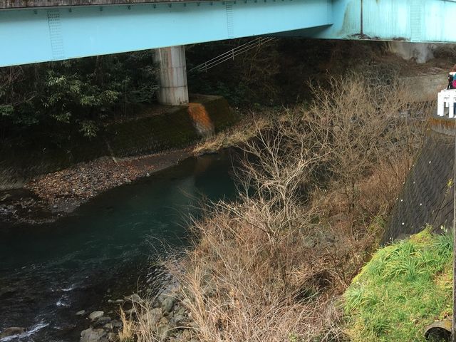 山の中にお店はあって近くには川が流れています。_谷川米穀店