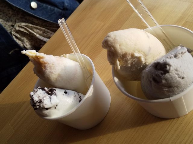 右が黒ゴマとラムレーズン、
左がクッキーとキャラメルです。
どれも美味しい!_道の駅 ばとう