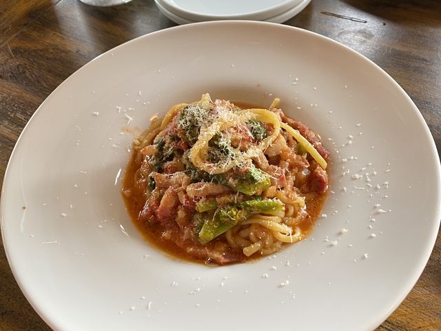 風のコースのメイン。菜の花とパンチェッタのパスタ。美味しかった_イロナキカゼ