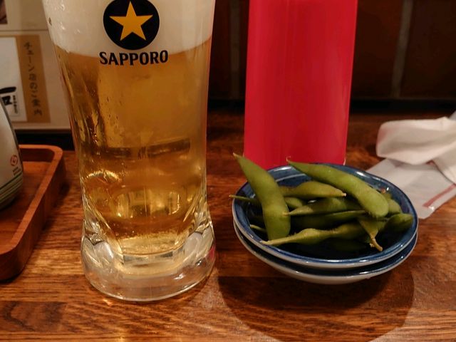 生ビール・枝豆(お通し)_一平やきとり洞爺湖店
