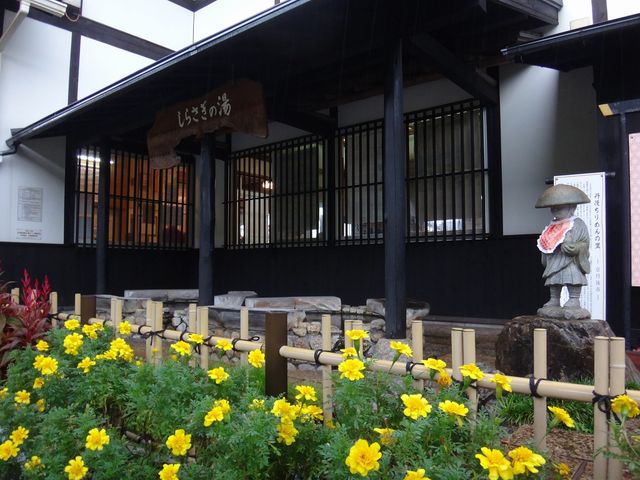 足湯の前には花が植えられていました。_木津温泉駅周辺