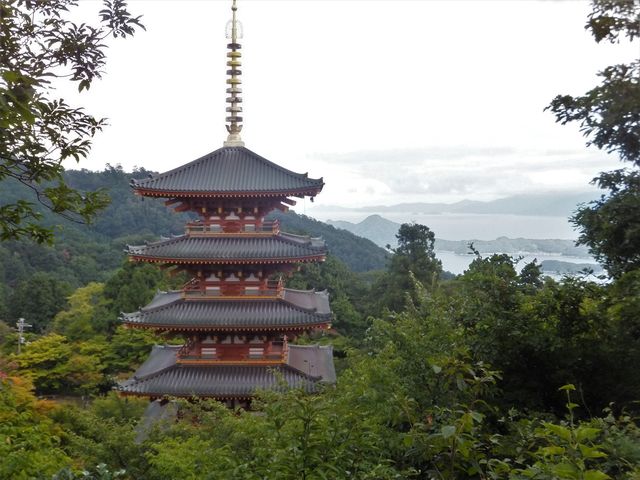 道を上る途中、成相寺の五重塔が見えます。_成相山頂展望台 弁天山展望台