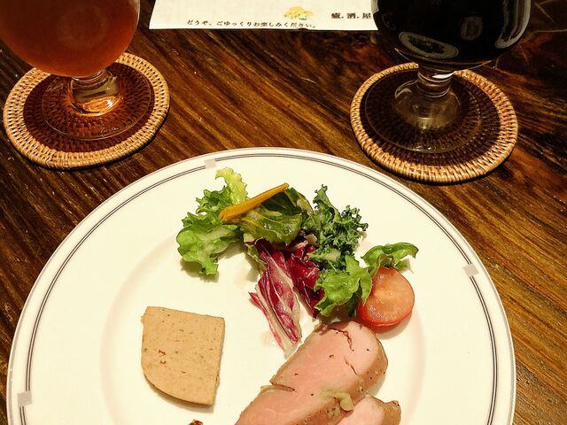 豚ロースの低温熟成肉、鶏のテリーヌ、有機野菜。前菜から高級感があります。_癒.酒.屋. わおん