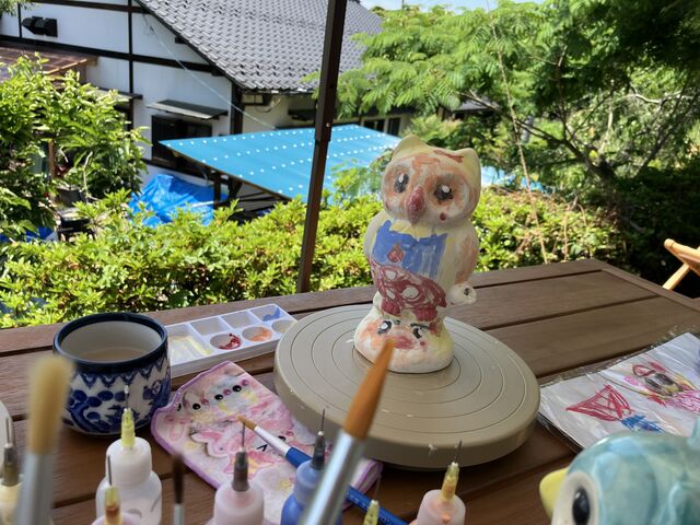妹は梟の貯金箱を選びました_トマス陶芸