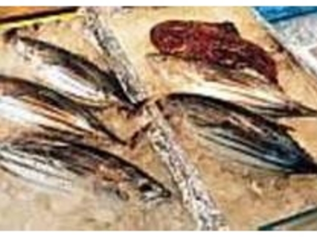 浜で競り落としたばかりの新鮮な魚が並ぶ_まるいち海産物商