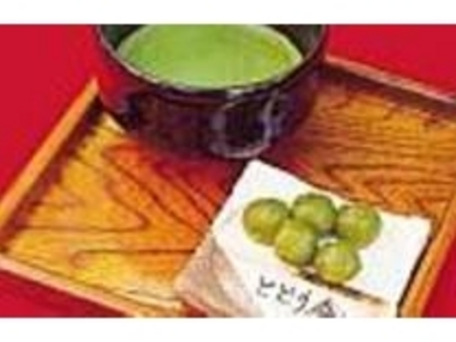 天気のいい日は赤い野点傘のある庭にて_和風喫茶 とどう庵