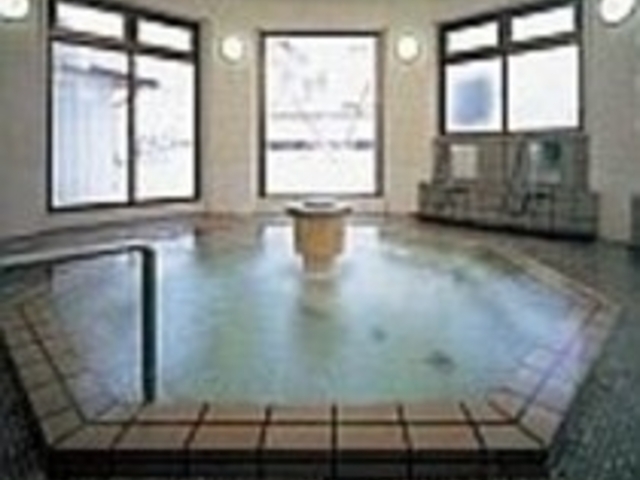 八角形の湯ぶね、庭園もきれいな内風呂_つるや旅館