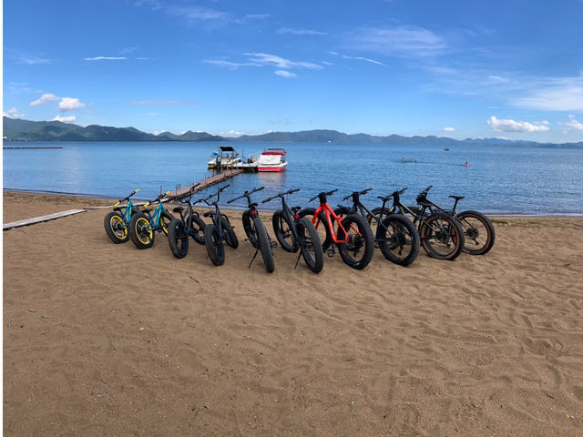 FATBIKEと猪苗代湖_福島県 猪苗代湖のウェイクボードショップS.A.Y