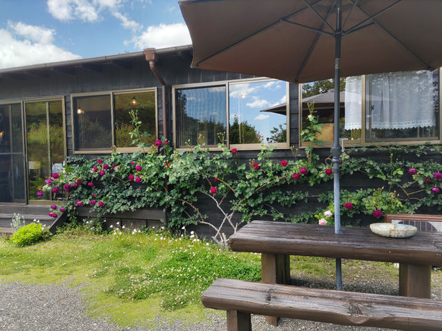 店内からは四季折々の花や空がみえます。_ベネチアンガラスカフェ 星の花
