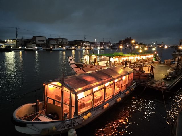 八戸屋形船新井田丸・みらい号係留夜景風景_八戸屋形船 新井田丸