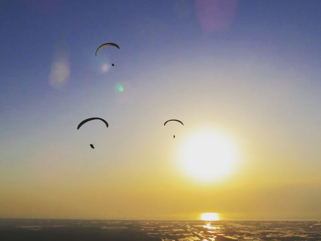 夕方の獅子吼高原山頂からのフライト風景_獅子吼高原パラグライダースクール