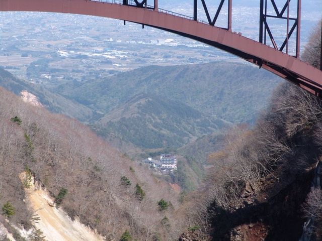 橋の下から見える高湯温泉_つばくろ谷