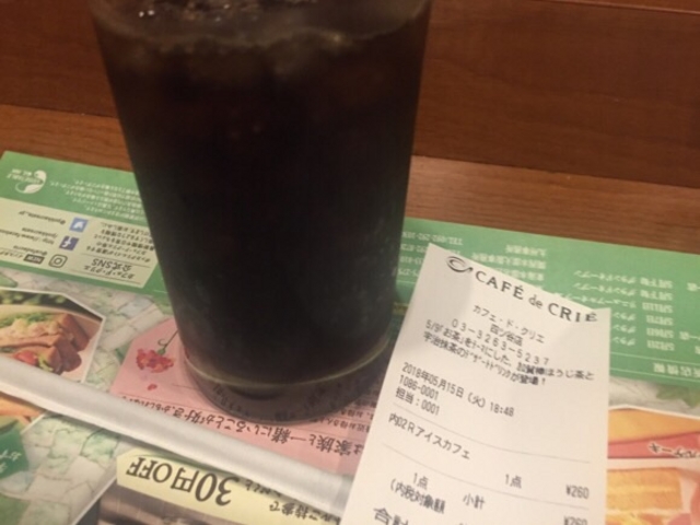 アイスコーヒーです。_カフェ・ド・クリエ四ッ谷店