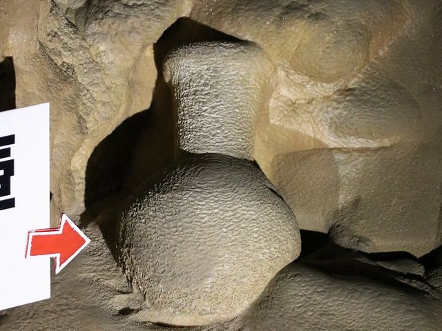 石灰成分に覆われた弥生時代の土器、神の壺。_龍河洞