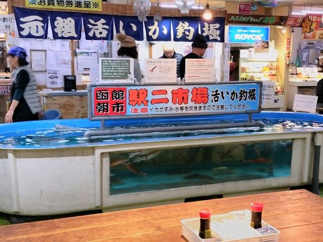 元気なイカが、いっ~ばい!_函館朝市 駅二市場 活いか釣り広場