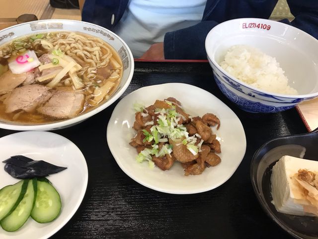 鳥もつ、ラーメンセット_アタミ食堂
