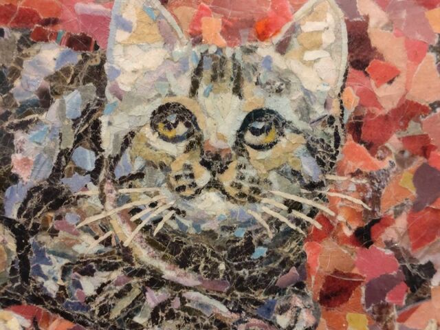 貼り絵の作品もありました。_淡路市立中浜稔猫美術館