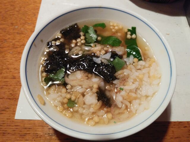 最後は薬味を全部入れてお茶漬けに。_料理茶屋 北乃寮