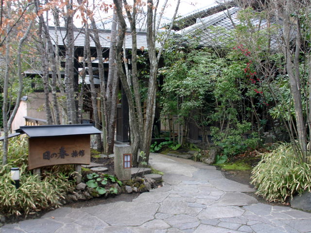 木立に囲まれしっとりした雰囲気の露天風呂_日の春旅館