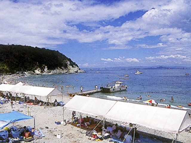 地ノ島の海水浴風景_松林渡船