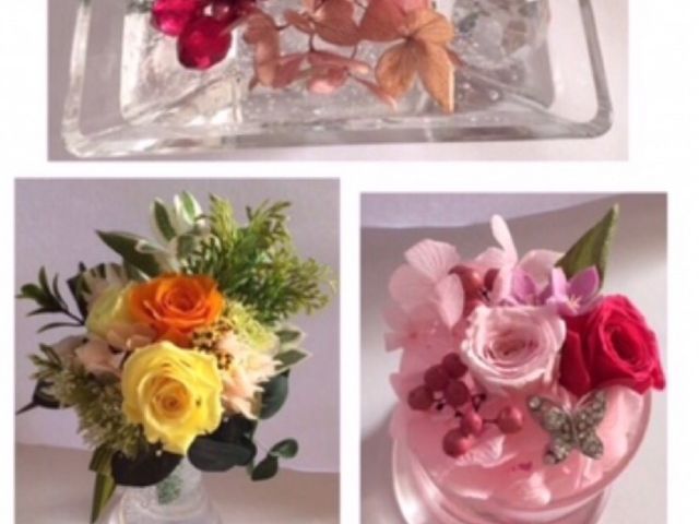 お水のようなキラキラジェルにプリザーブドフラワーを可愛くアレンジ_アトリエ661 カミス 〜パステルアート&アートリュミエール(ステンドグラスアート)〜