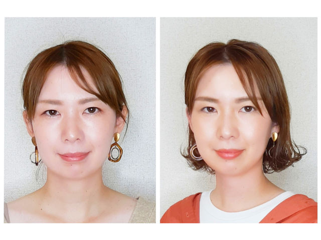 お客様ビフォーアフター:パーソナルカラー診断、骨格診断、パーフェクトメイクレッスン、ヘアセット_グラデーションスタイル札幌
