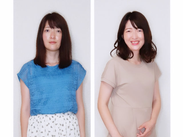 お客様ビフォーアフター:パーソナルカラー診断、骨格診断、パーフェクトメイクレッスン、ヘアセット_グラデーションスタイル札幌