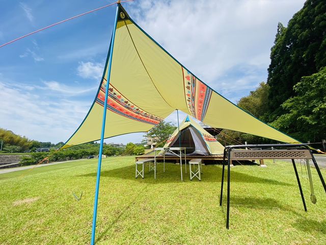 手ぶらバーベキューではテント・タープもご利用できます!(設営・撤去はこちらでします)_和水江田川カヌー・キャンプ場