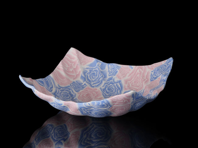 青とピンクの薔薇模様_更紗窯
