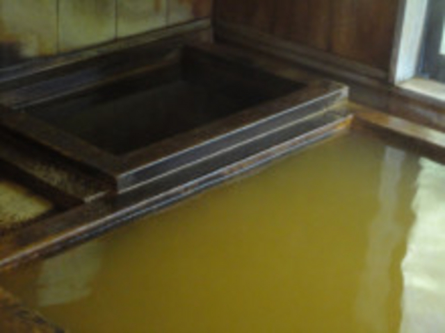 手前が加温湯、奥に見える小さい槽は湯の花も舞う源泉、冷たい鉱泉です_毒沢鉱泉