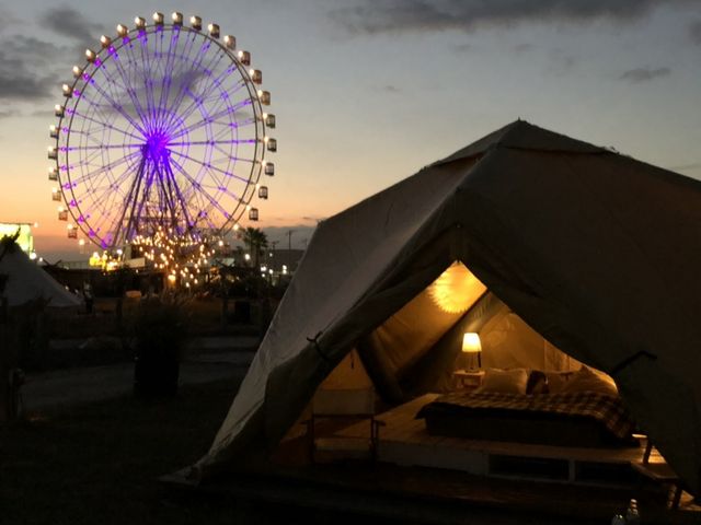 宿泊したテントです!
ランプ、虫除け、ベンチが置いてありました_WILDBEACH木更津