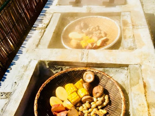 鉄輪湯治宿!大黒屋 屋台で地獄蒸し♪蒸しあがった野菜さん_大黒屋地獄蒸し屋台