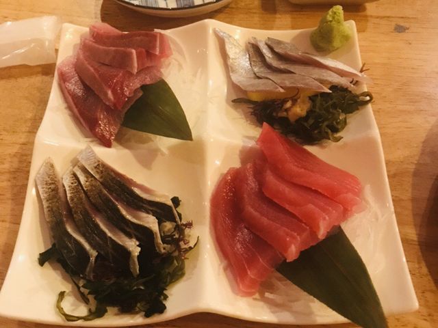 たちうお、まぐろ、ぶり、鯖の炙り?だったと思います!_漁師家 大次郎丸