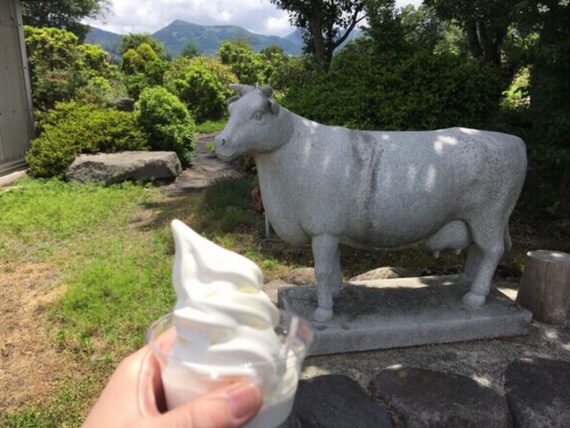 牛の像と高原ソフト(カップ)_高原堂