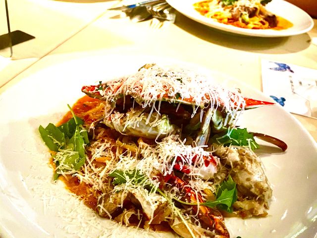渡り蟹のパスタ、チーズかけてもらいました。_Blair Marina ブレアマリーナ