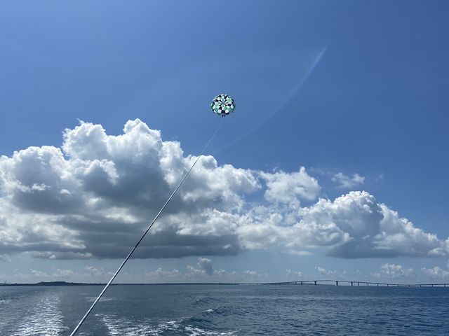 写真や動画も撮ってくれましたよ!上からの景色は自分でケースを持って行った方がいいですね。_宮古島パラセーリングショップ空人