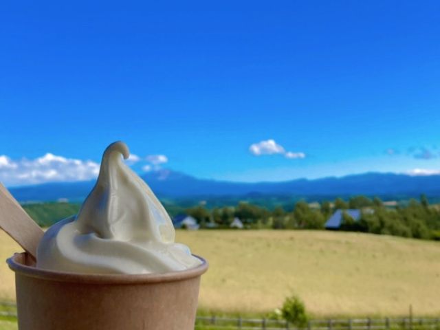 絶景においしいソフトクリーム!最高な時間_サイクリングツアー/スノーシューツアーびえいのガイド
