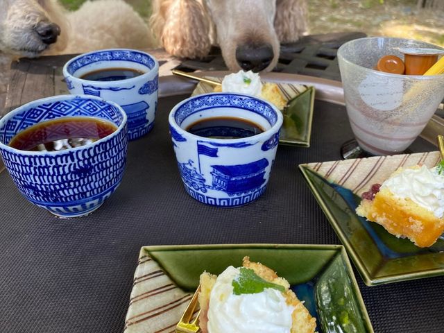 シープさんのご厚意でドッグランでの
食後のコーヒー&デザートを。_森の隠れ宿 シープ