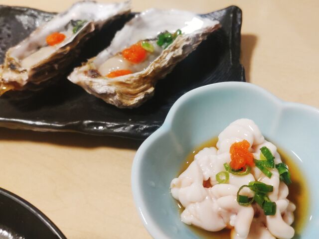 白子ポン酢と生牡蠣_海鮮すし・海花亭