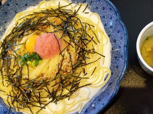 たらこと湯葉とモッツァレラチーズのカルボナーラ_洋麺屋 五右衛門 浜松西伊場店
