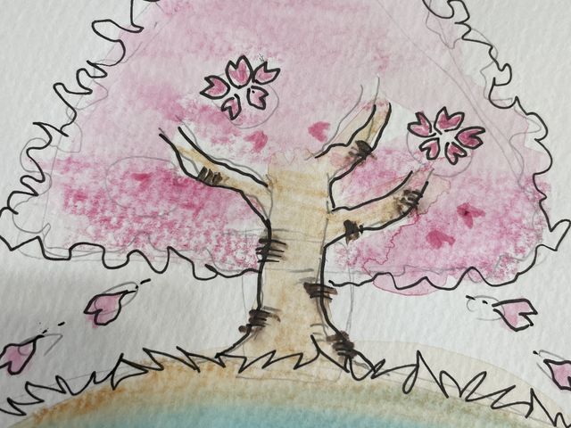 先生のお手本です。水彩画みたいになる色鉛筆の使い方も詳しく教えて下さいました。_中尾有里のアート教室