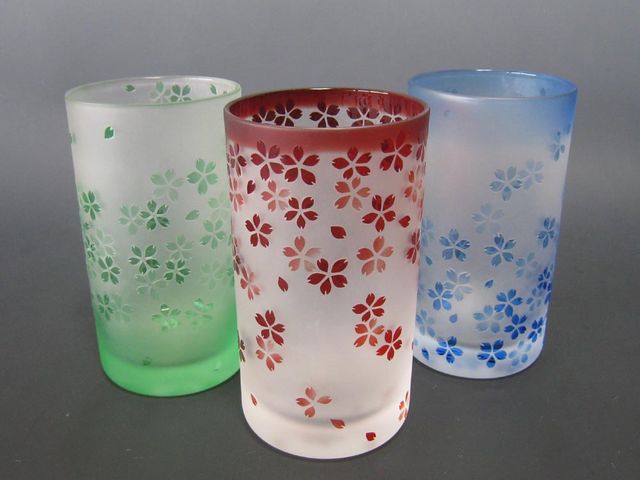 サンドブラストの体験の 桜柄のタンブラーグラス_ガラス工芸・ラッピング★NOKKO