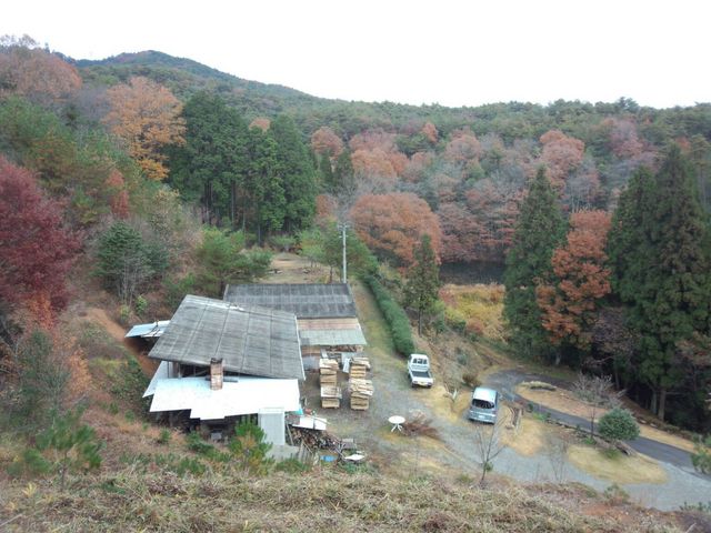 左上が頂上、窯と工房の全景。
5000坪の山の中に道を作り「フラクタルの森」としています_備前焼玄明