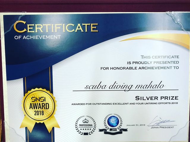 2018年度SNSI
優良ダイブセンター賞受賞店_scuba diving mahalo